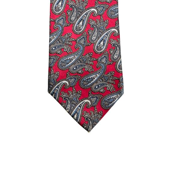 Vintage Christian Dior Paisley Silk Tie Red Gray - Picture 1 of 6